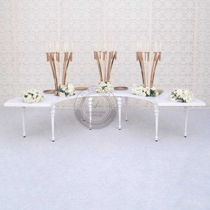 VEGA Half Circle Dining Table - White with Glass White Top