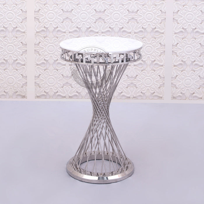 VENA silver stand with twisted base and white acrylic top
