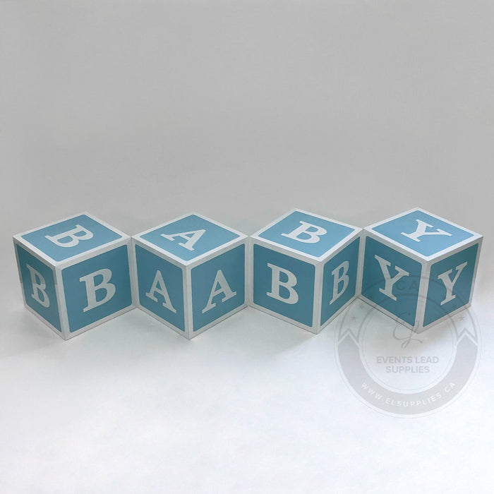 baby shower boy blue & white letter blocks 