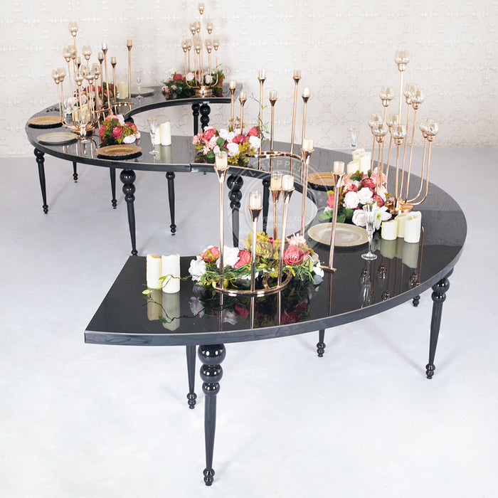 VEGA Half Circle Dining Table - Black with Glass Black Top
