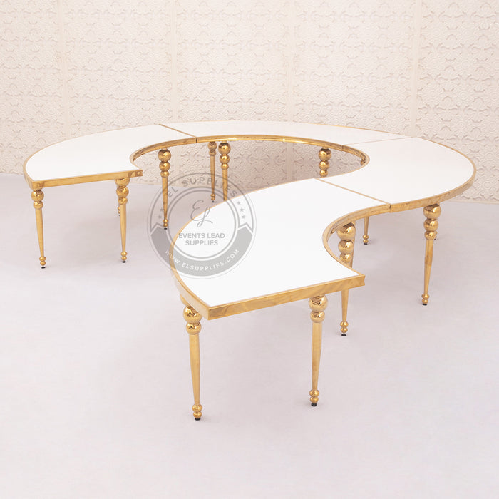 VEGA Half Circle Dining Table - Gold with Glass White Top