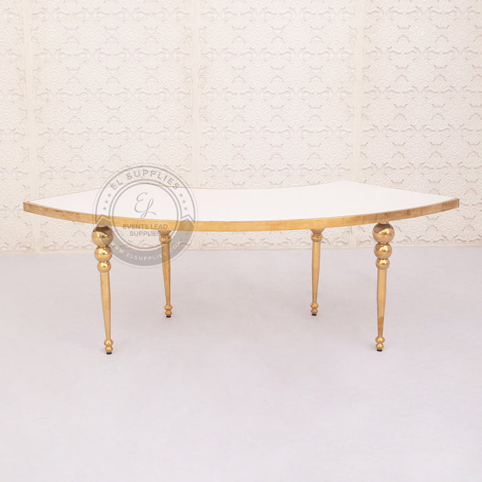 VEGA Half Circle Dining Table - Gold with Glass White Top