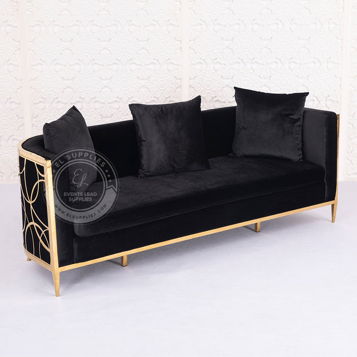 ALCMENE Black Sofa Gold White Velvet Three Seat