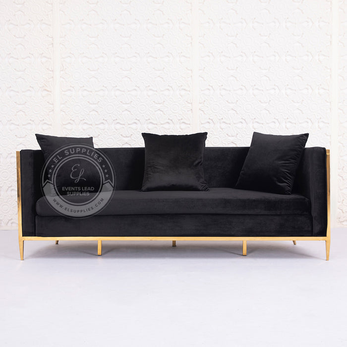 ALCMENE Black Sofa Gold White Velvet Three Seat