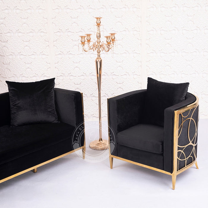 ALCMENE Black Sofa Gold White Velvet Three Seat