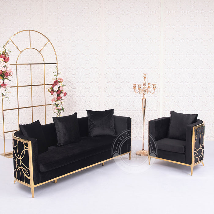 ALCMENE Black Sofa Gold White Velvet Three Seat