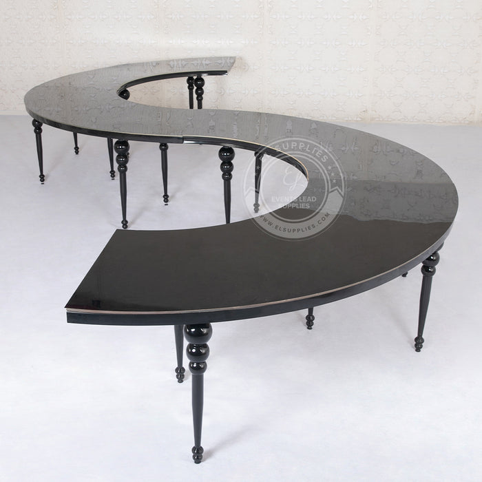 VEGA Half Circle Dining Table - Black with Glass Black Top