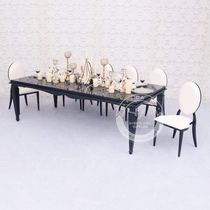 black outdoor dining table, event table