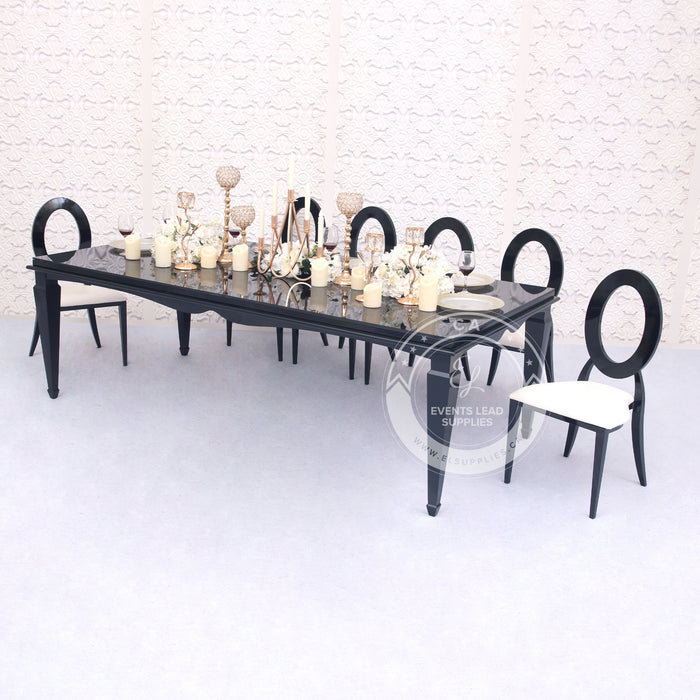 black dining table set, black round table