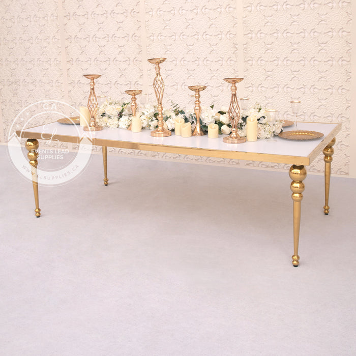 KAIROS Dining Table Gold Frame with White Glass Top