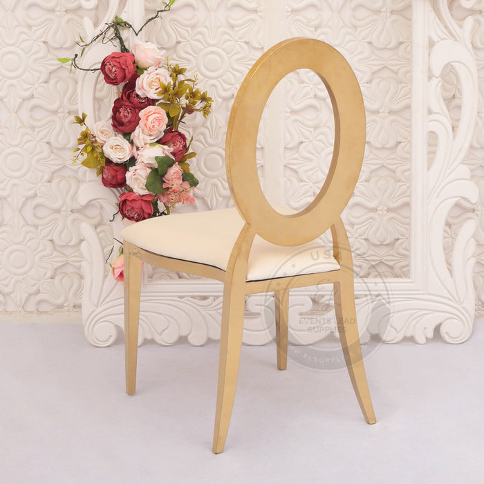 OLYMPIA Gold Chair Stackable with White Cushions
