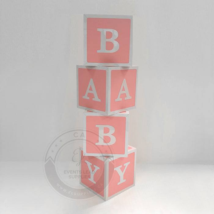baby shower girl pink & white letter blocks 